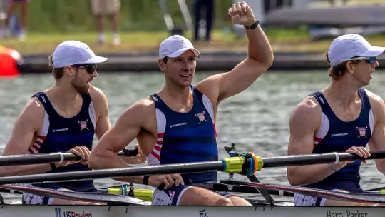 Chris Carlson in the U.S. men's four at 2026 world rowing championships