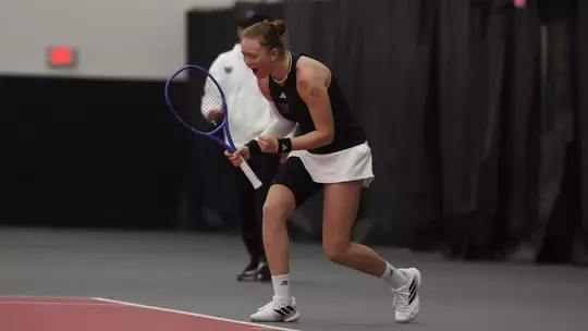 Karolina Kozakova celebrates a point at Ohio State
