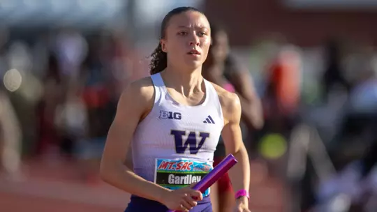 Mikayla Gardley racing in a relay at Mt. SAC in 2026