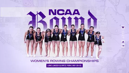 Graphic announcing that Washington's women's rowing team has been selected for the 2026 NCAA Championships