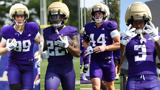 Charlie Crowell, Trey Cooley, Kade Eldridge and Rashid Williams during a practice