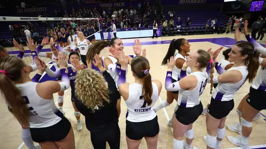 Huskies celebrate their win over UC Irvine