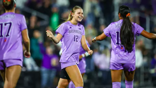 Maylen Montoya celebrates a goal during Washington's 2-0 win over Maryland