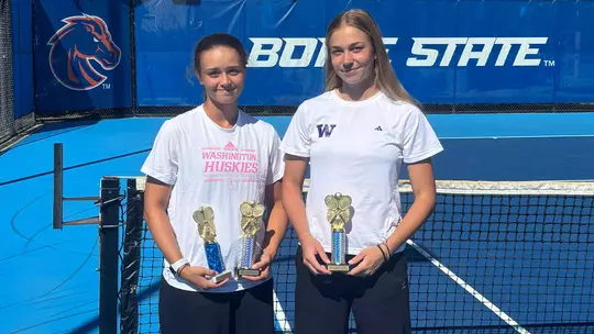 Nela Jandova and Marina Markina hold their trophies from the Barb Chandler Classic