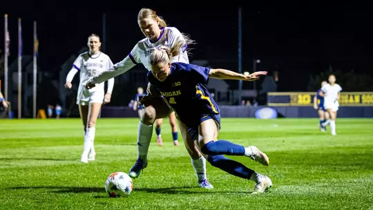 Maylen Montoya defends an attack in Washington's 1-0 win at Michigan