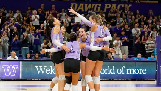 Kylie Kleckner inside the team huddle celebration