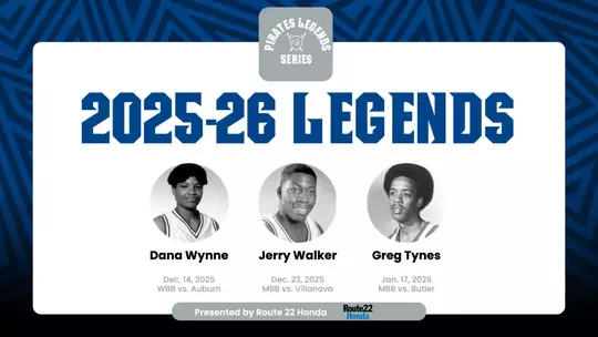Graphic: 2025-26 Pirates Legends Series honorees Dana Wynne, Jerry Walker and Greg Tynes