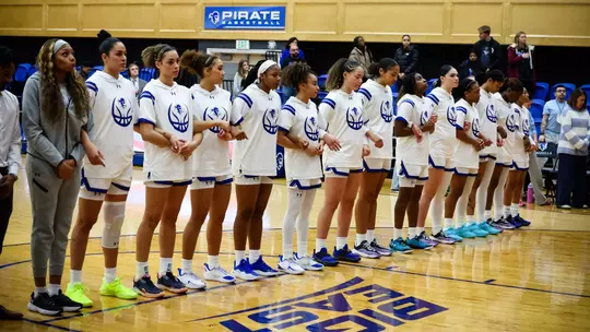 Seton Hall women's basketball team lines up prior to its game against Butler on Dec. 4