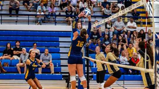 Ashley Reynolds setting up a UTC player against Wofford