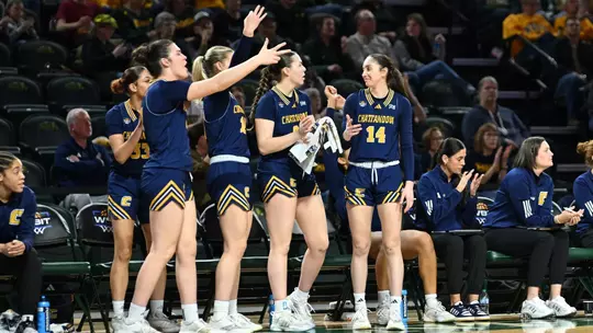 Women's Basketball 3-pointer bench celebration at North Dakota State