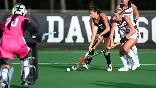Davidson takes on Richmond in A-10 field hockey action at the Carol Grotnes Belk Turf Field on Friday, October 10, 2025 in Davidson, North Carolina. Credit - Tim Cowie/DavidsonPhotos.com @tjcowie