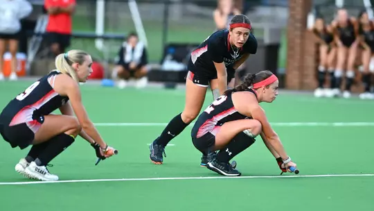 Davidson takes on Richmond in A-10 field hockey action at the Carol Grotnes Belk Turf Field on Friday, October 10, 2025 in Davidson, North Carolina. Credit - Tim Cowie/DavidsonPhotos.com @tjcowie
