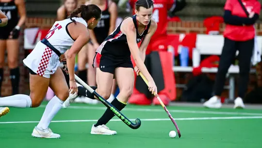 Davidson takes on Richmond in A-10 field hockey action at the Carol Grotnes Belk Turf Field on Friday, October 10, 2025 in Davidson, North Carolina. Credit - Tim Cowie/DavidsonPhotos.com @tjcowie