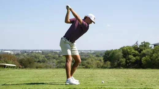 Aaron Pounds loads it up for a drive under blue skies at Shady Oaks.