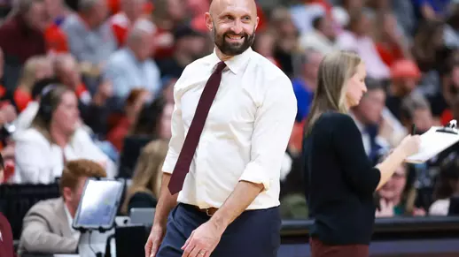 Kansas City, Missouri - December 18, 2025 - Head Coach Jamie Morrison of the Texas A&M Aggies during the game between the Pittsburgh Panthers and the Texas A&M Aggies at T-Mobile Center in Kansas City, Missouri. Photo By Evan Pilat