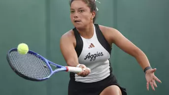 WACO, TX - May 15, 2025 - Luciana Perez of the Texas A&M Aggies during the NCAA Elite 8 game between the Texas A&M Aggies and the Tennessee Volunteers at Hurd Tennis Center in Waco, TX. Photo By Chris Swann/Texas A&M Athletics