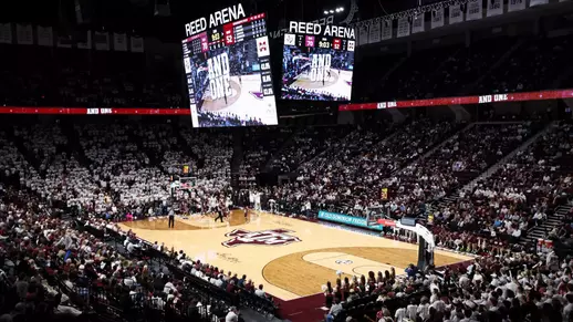 COLLEGE STATION, TX - January 21, 2026 - Wide shot during the game between the Mississippi St. Bulldogs and the Texas A&M Aggies at Reed Arena in College Station, TX. Photo By Bailee Wagner/Texas A&M Athletics