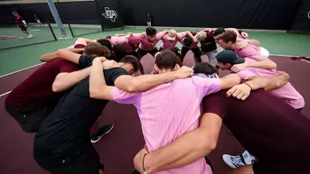 COLLEGE STATION, TX - March 08, 2025 - Texas A&M Aggie Men's Tennis Team during the game between the Florida Gators and the Texas A&M Aggies at Mitchell Tennis Center in College Station, TX. Photo By Julianne Shivers/Texas A&M Athletics