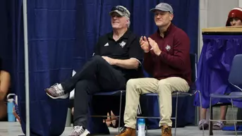 AUBURN, AL - February 20, 2024 - Head Diving Coach Jay Lerew of the Texas A&M Aggies and Assistant Diving Coach Jeff Bro of the Texas A&M Aggies during the SEC Swimming and Diving Championships game at James e. Martin Aquatics Center in Auburn, AL. Photo By Ethan Mito/Texas A&M Athletics