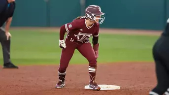 COLLEGE STATION, TX - February 06, 2026 - Annsley Groce #4 of the Texas A&M Aggies during the game between the Providence Friars and the Texas A&M Aggies at Davis Diamond in College Station, TX. Photo By Evan Pilat/Texas A&M Athletics