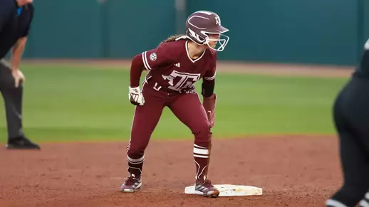 COLLEGE STATION, TX - February 06, 2026 - Annsley Groce #4 of the Texas A&M Aggies during the game between the Providence Friars and the Texas A&M Aggies at Davis Diamond in College Station, TX. Photo By Evan Pilat/Texas A&M Athletics