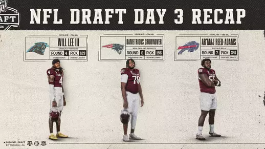 With defensive back Will Lee III, offensive lineman Dametrious Crownover and offensive lineman Ar'maj Reed-Adams all being selected on the final day of the 2026 NFL Draft on Saturday, Texas A&M tied its program record with 10 overall selections at the prestigious event.