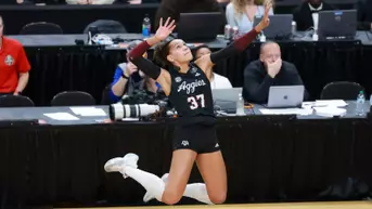 KANSAS CITY, MISSOURI - December 21, 2025 - Outside Hitter Kyndal Stowers #37 of the Texas A&M Aggies during the game between the Kentucky Wildcats and the Texas A&M Aggies at T-Mobile Center in Kansas City, Missouri. Photo By Evan Pilat/Texas A&M Athletics