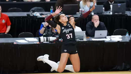 KANSAS CITY, MISSOURI - December 21, 2025 - Outside Hitter Kyndal Stowers #37 of the Texas A&M Aggies during the game between the Kentucky Wildcats and the Texas A&M Aggies at T-Mobile Center in Kansas City, Missouri. Photo By Evan Pilat/Texas A&M Athletics
