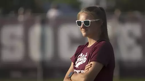 Ashley Herndon surveys the field at Montana