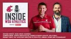 WSU Athletics Podcast Graphic - Guests Nathan Choate, Camryn Irwin and Brandy Finch