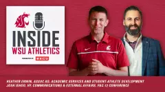 Inside WSU Athletics Podcast Graphic - Guests Heather Erwin and Josh Ishoo