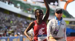 Rosemary Longisa celebrates after winning the 1500m championship