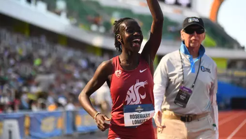 Rosemary Longisa celebrates after winning the 1500m championship