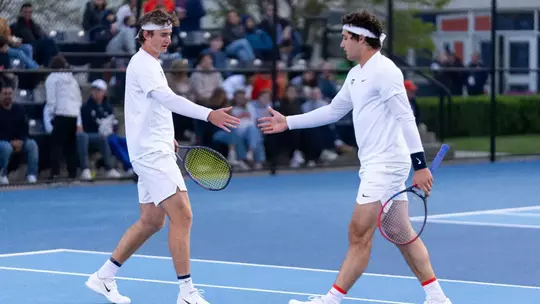 CHAMPAIGN, IL - May 01, 2026 - Adam Jilly, David Bakonyi during the Round 1 Match of the NCAA Tournament between the Yale Bulldogs and the Illinois Fighting Illini at Atkins Tennis Center in Champaign, IL. Photo By Knox Mynatt/Fighting Illini