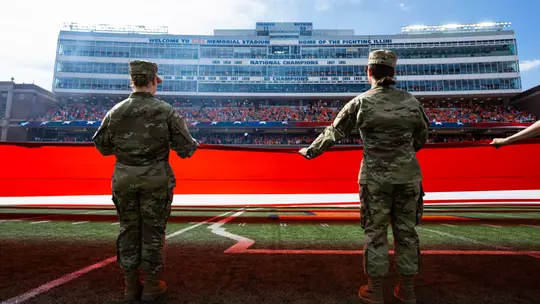 Gies Memorial Stadium national anthem flag with military