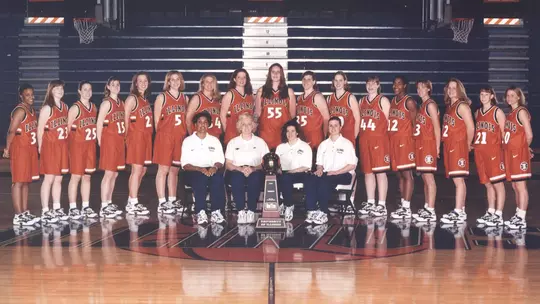 Illinois women's basketball 1996-97 Big Ten Regular Season Champions team photo with trophy