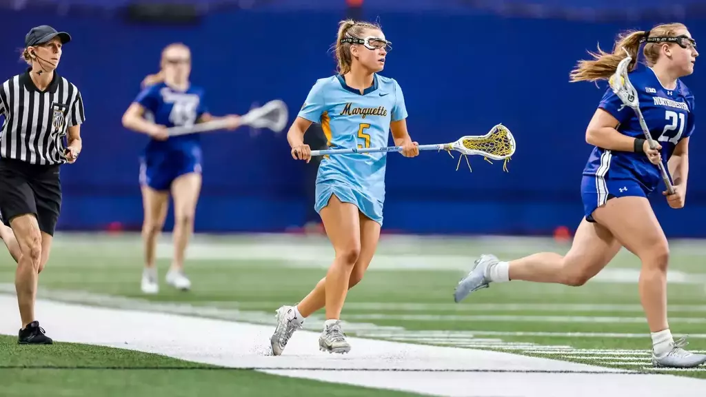 The Marquette University Women's Lacrosse team took on #4 Northwestern on Friday, Feb. 20, 2026 at Ryan Fieldhouse in Evanston, IL. Photo by Manuel Serrano/MarquetteAthletics.
