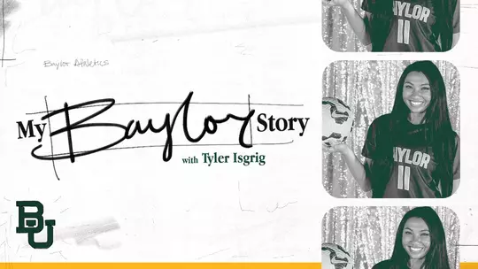 Promotion graphic of My Baylor Story series featuring soccer player Tyler Isgrig