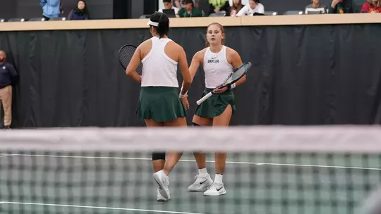Zuzanna Kubacha and Na Dong during doubles vs Tulane 2026