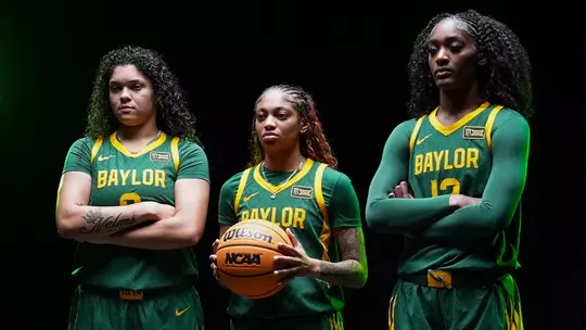 Kayla Nelms, Taliah Scott and Kyla Abraham at Big 12 Media Days video set 2026
