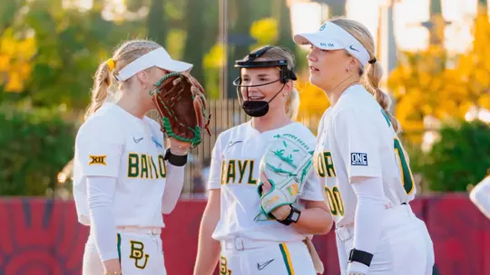 Kaygen Marshall, Leah Cran and Cambree Creager talk in the Circle against SDSU