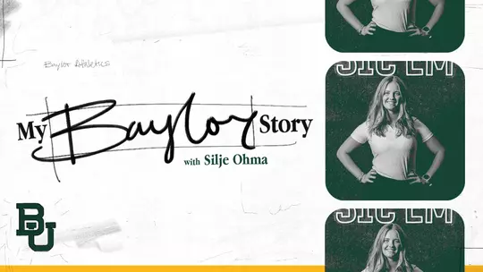 My Baylor Story with Silje Ohma graphic; photo of Silje posing