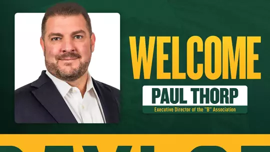 Graphic with text saying "Welcome Paul Thorp, Executive Director of the "B" Association" with Paul's headshot on the left side