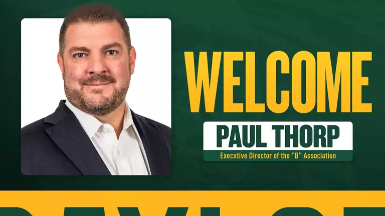 Graphic with text saying "Welcome Paul Thorp, Executive Director of the "B" Association" with Paul's headshot on the left side