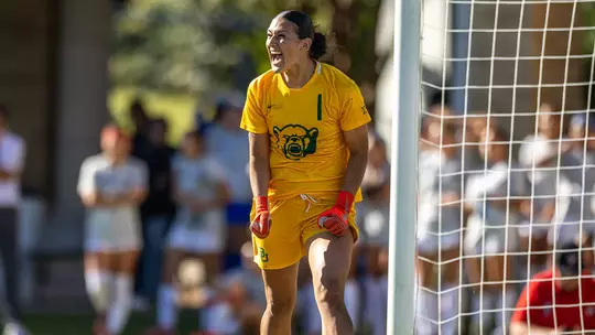 Azul Alvarez - shootout celebration in Big 12 Tournament