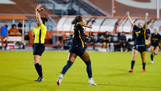 Aryanna Jimison celebrates after scoring goal at Texas