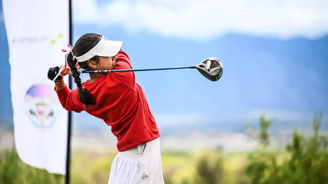 Bonnie Lo takes tee shot at Twin Warriors Golf Club
