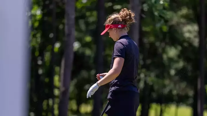 Marie Madsen lines up for drive shot at NCAA Chapel Hill Regional