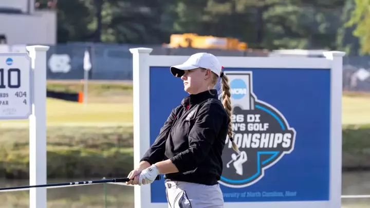 Lindsay McGrath of the NC State women's golf team tees off at the NCAA Chapel Hill Regional