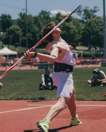 Luke Thierfelder throwing a Javelin at ACC Outdoor Championships